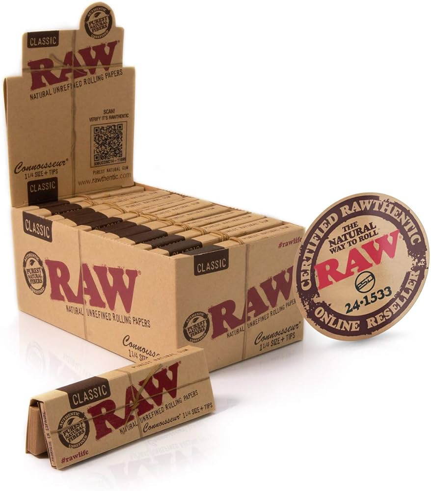 Raw - Slow Burning Rolling Paper / Classic Connoisseur 1¼ + Tips