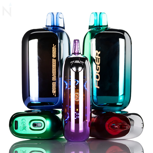 Collection of colorful electronic devices with visible branding on a reflective surface.