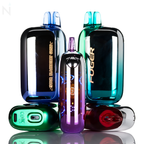 Collection of colorful electronic devices with visible branding on a reflective surface.