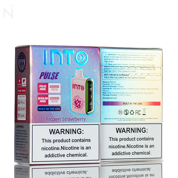 INTO PULSE 20K 20,000 Puffs Disposable Vape dual mesh coil 650 mAH battery 5% nicotine strength 16mL e-liquid capacity pulse mode frozen strawberry