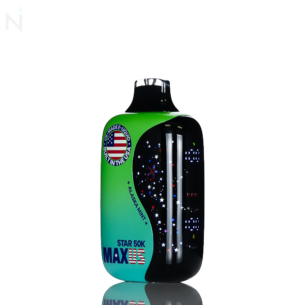 MAXUS Star 50K 50,000 Puffs Disposable Vape 5% nicotine salt rechargeable battery draw activated USA made alaska mint