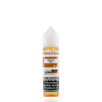 A 6mg mister e-liquid bottle of 'mr.e's ry4' is placed on a reflective surface and against a white background. The label is brown, grey, and white.