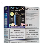 The front and back of two Nevux vape boxes are against a white background displaying the front and back, nicotine warning labels, and other information. 