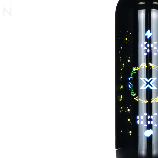 NEVUX Pulse X 40K Disposable Vape 40000 screen is illuminated against a white background a lit up X is in the center of the vape screen.