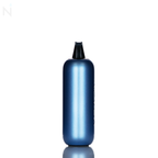 The side of a nevux pulse x 40k disposable vape is turned to the side to show the blue metal handle against a white background and reflected on a white surface.