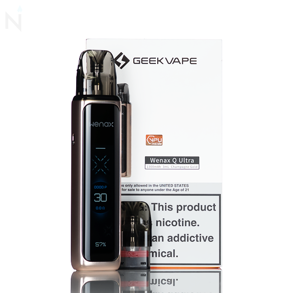 GeekVape WENAX Q Ultra 30W pod system 1300mAh 3mL 2.51" touch screen adjustable airflow USB-C magnetic pod draw-activated