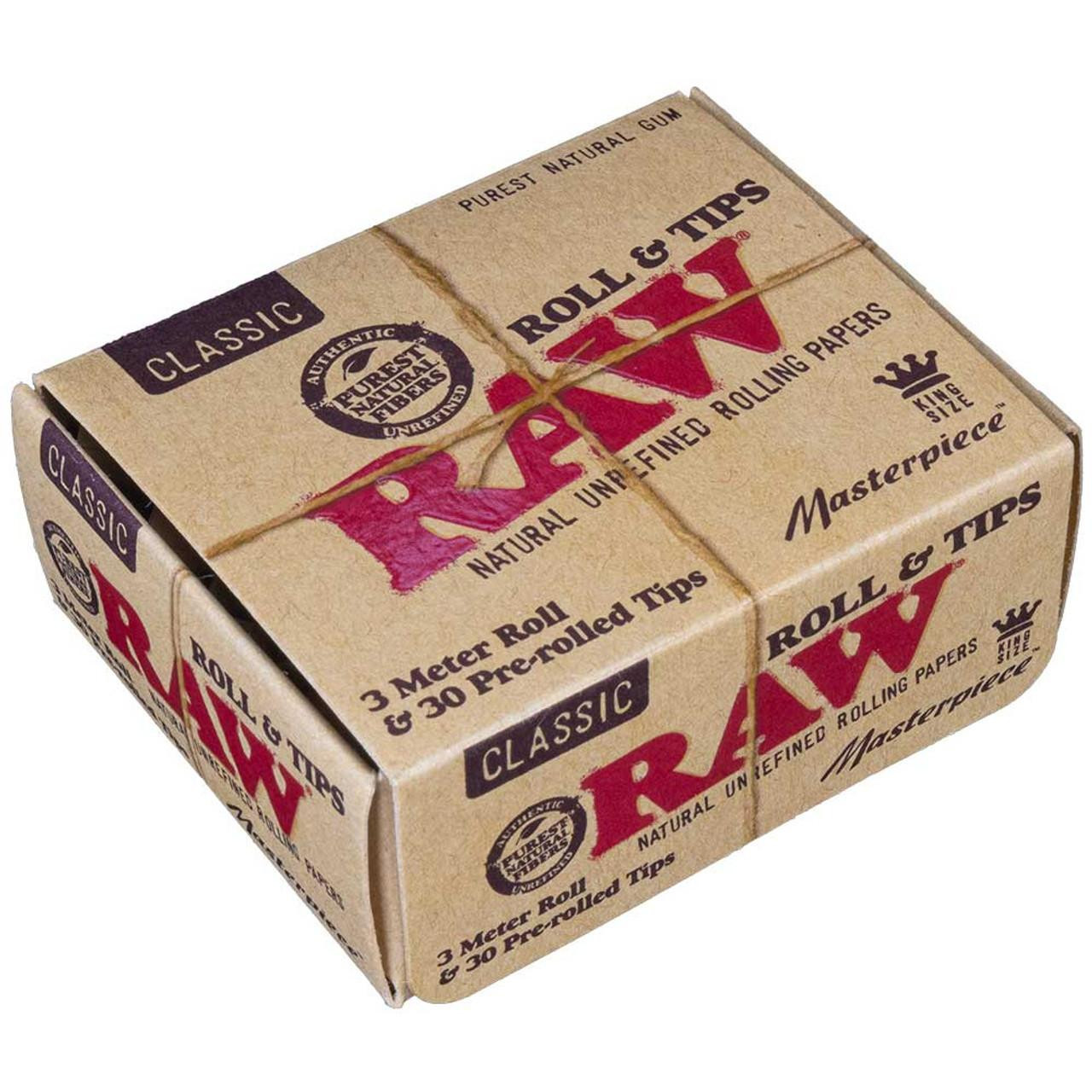 Raw - Slow Burning Rolling Paper / Masterpiece 3m Roll + 30 Pre-Rolled Tips